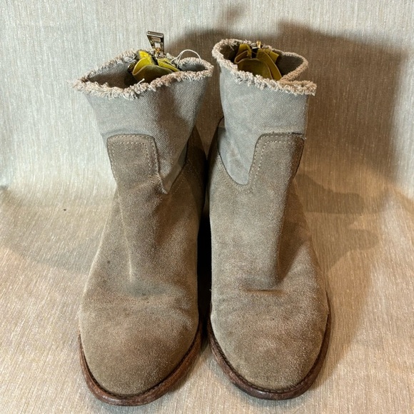 ZADIG & VOLTAIRE Sz 38 Fabric Canvas Suede Stacked Heel Zip Up Ankle Booties - Picture 2 of 14